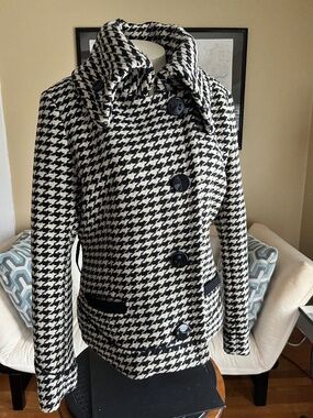 Soia & Kyo Wool Houndstooth Short Jacket Black/White Buttons Canada NO BELT